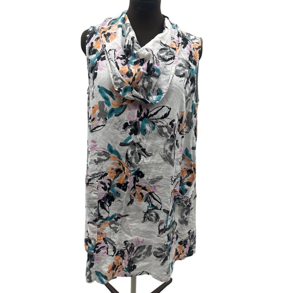 Match Point USA Women's Sleeveless Cowl Neck Linen Dress Size S Lagenlook Artsy
